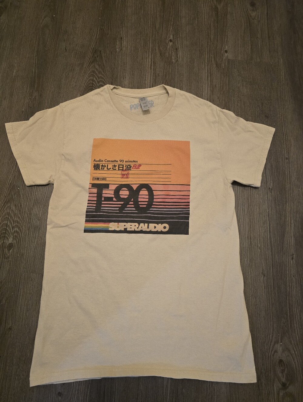 Retro Cassette Graphic Tee in Cream with Orange and Black Print